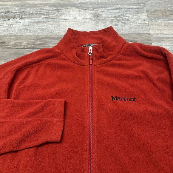 Marmot Red Mens XL Full Zip Mock Neck Fleece Outdoor Hiking Gorpcore‎ Jacket EUC - Picture 1 of 9